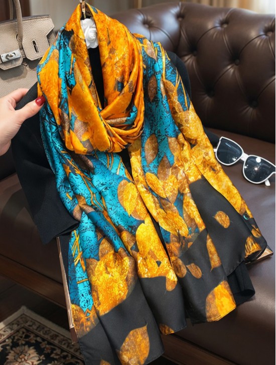 Premium Silk Feeling Vibrant Turquois Combo Scarf